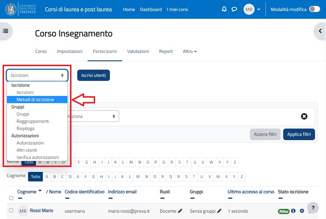 METODI DI ISCRIZIONE NELLA PAGINA PARTECIPANTI