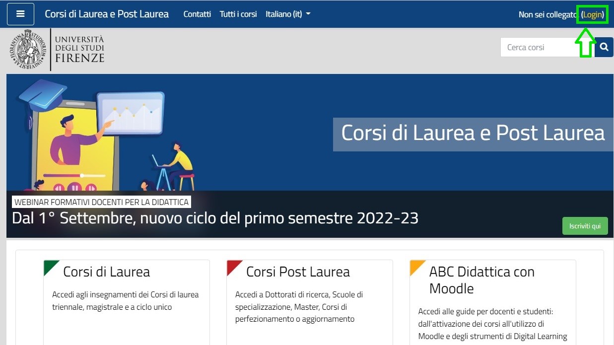 Indicazione link di login