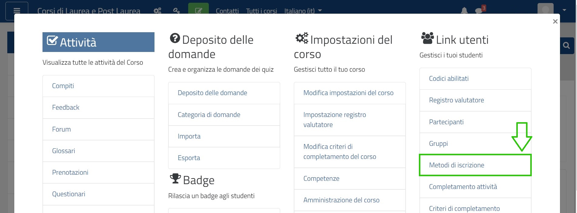 Selezionare Metodi di iscrizione