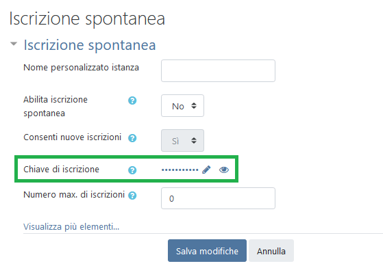 Impostare un valore per la Chiave di iscrizione