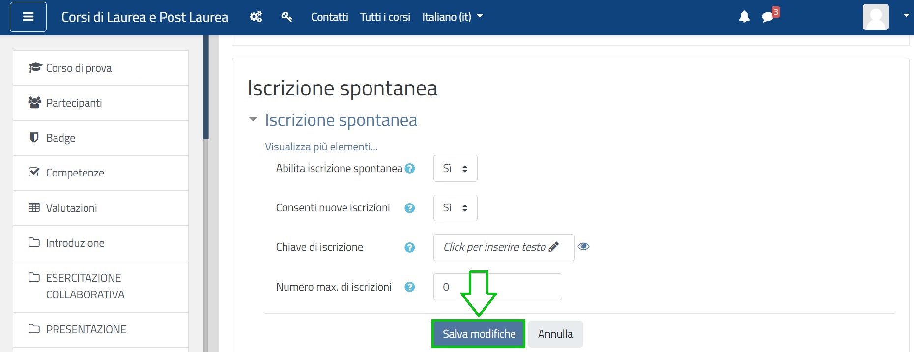 Cliccare su Salva modifiche