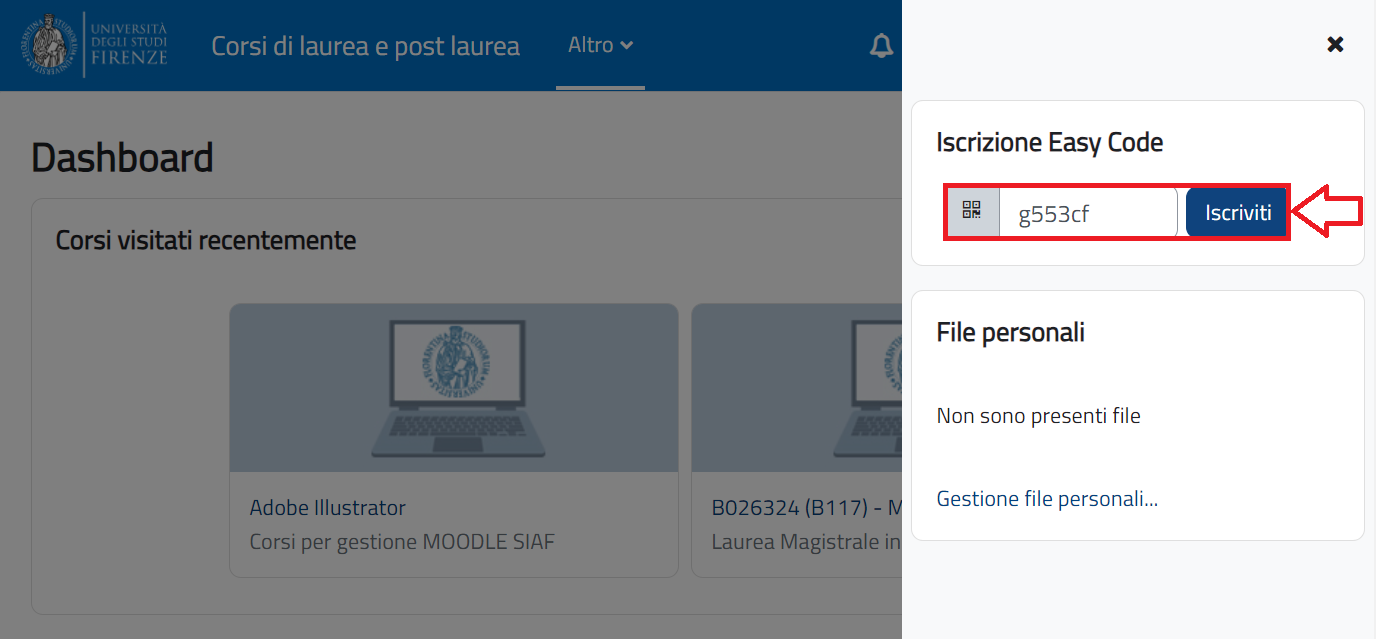 Cassetto aperto per inserire il codice